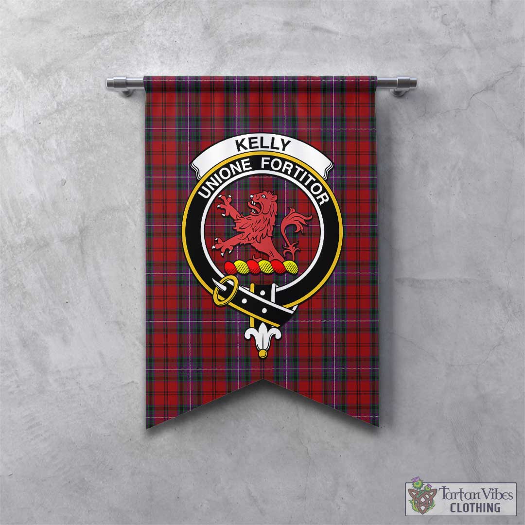 Tartan Vibes Clothing Kelly of Sleat Red Tartan Gonfalon, Tartan Banner with Family Crest