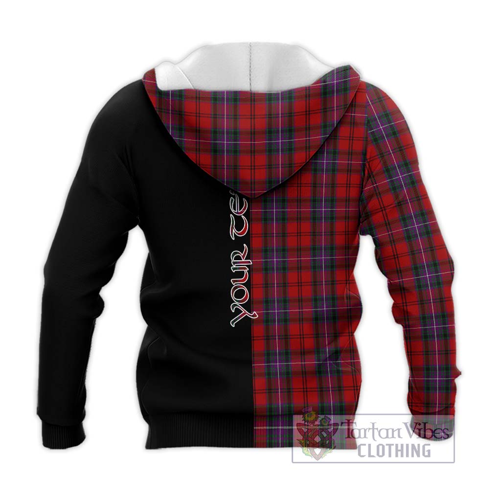 Tartan Vibes Clothing Kelly of Sleat Red Tartan Knitted Hoodie with Family Crest and Half Of Me Style