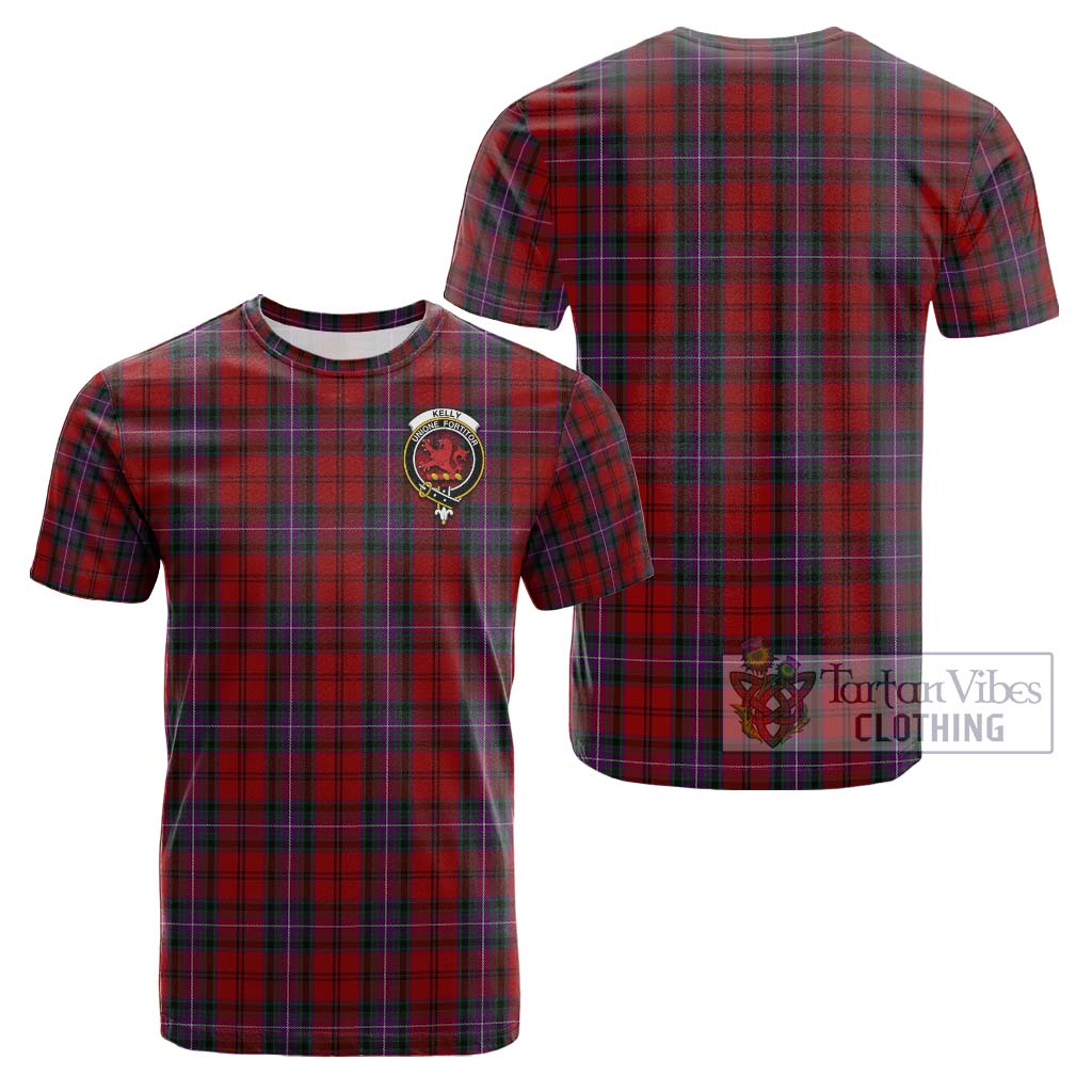 Tartan Vibes Clothing Kelly of Sleat Red Tartan Cotton T-Shirt with Family Crest