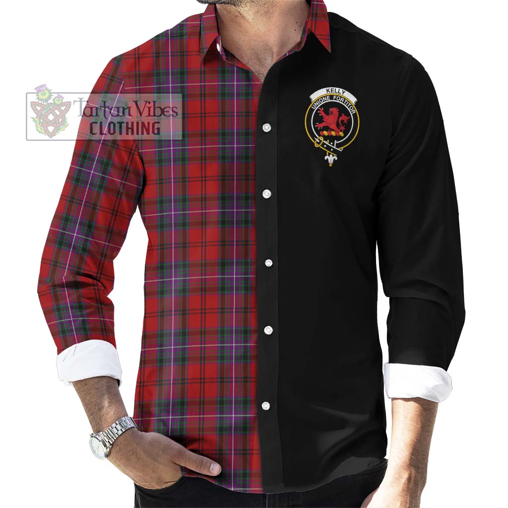 Tartan Vibes Clothing Kelly of Sleat Red Tartan Long Sleeve Button Shirt with Family Crest and Half Of Me Style