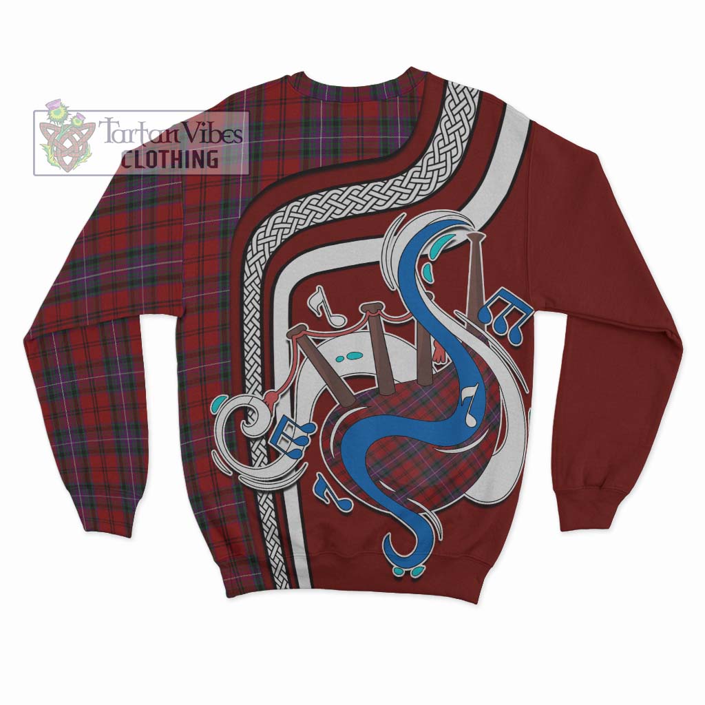 Tartan Vibes Clothing Kelly of Sleat Red Tartan Sweatshirt with Epic Bagpipe Style