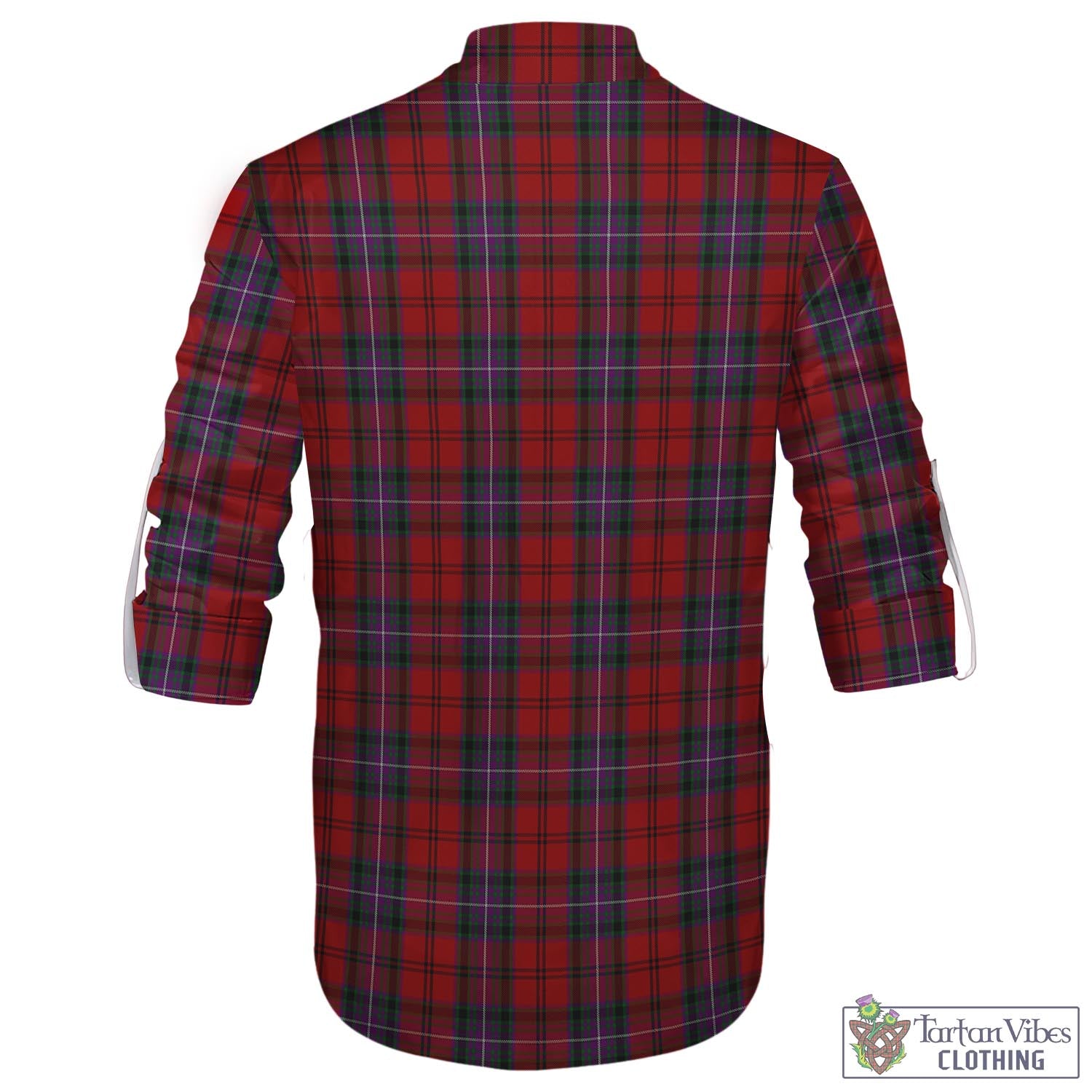 Tartan Vibes Clothing Kelly of Sleat Red Tartan Men's Scottish Traditional Jacobite Ghillie Kilt Shirt with Family Crest