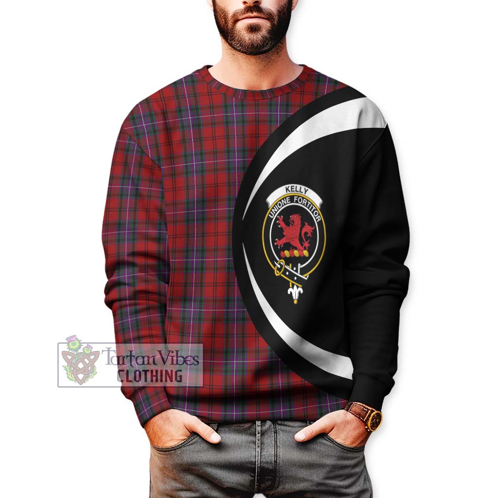 Kelly of Sleat Red Tartan Sweatshirt with Family Crest Circle Style - Tartan Vibes Clothing