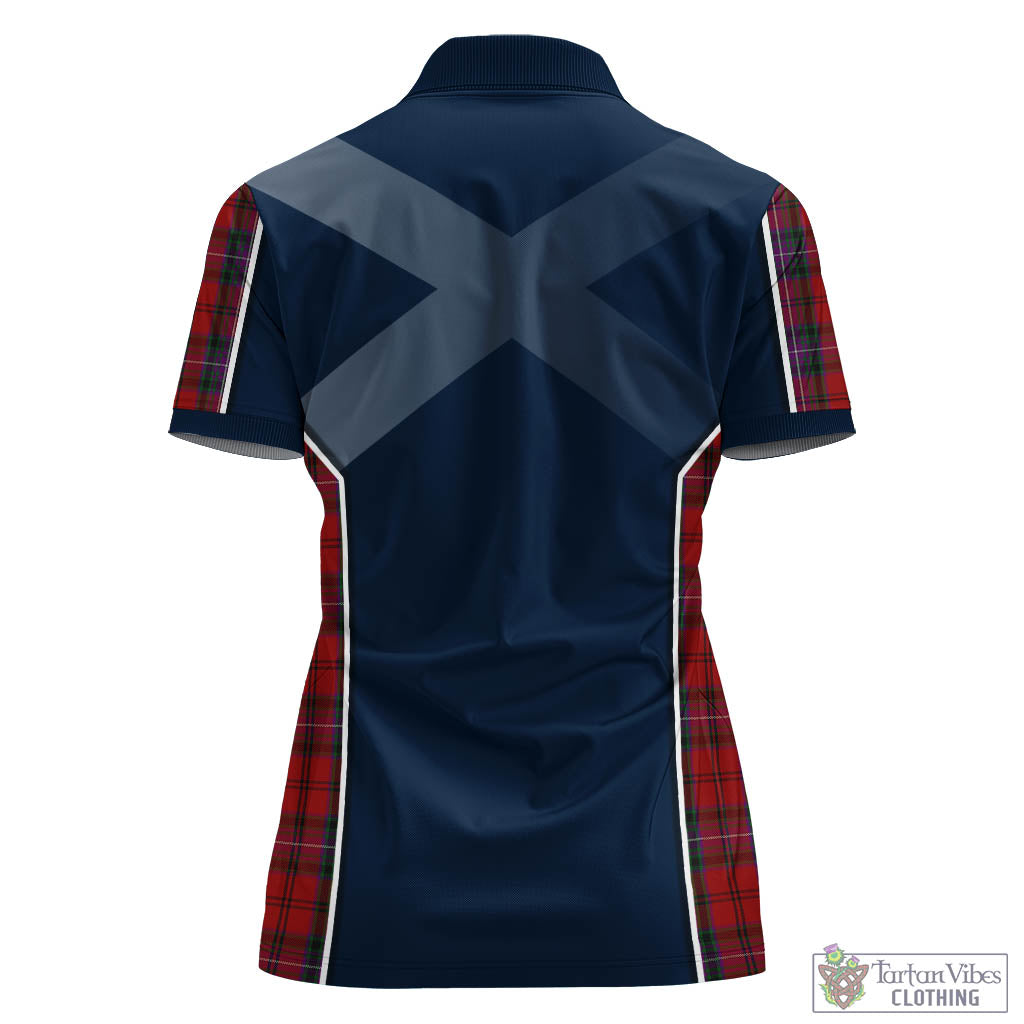 Tartan Vibes Clothing Kelly of Sleat Red Tartan Women's Polo Shirt with Family Crest and Scottish Thistle Vibes Sport Style