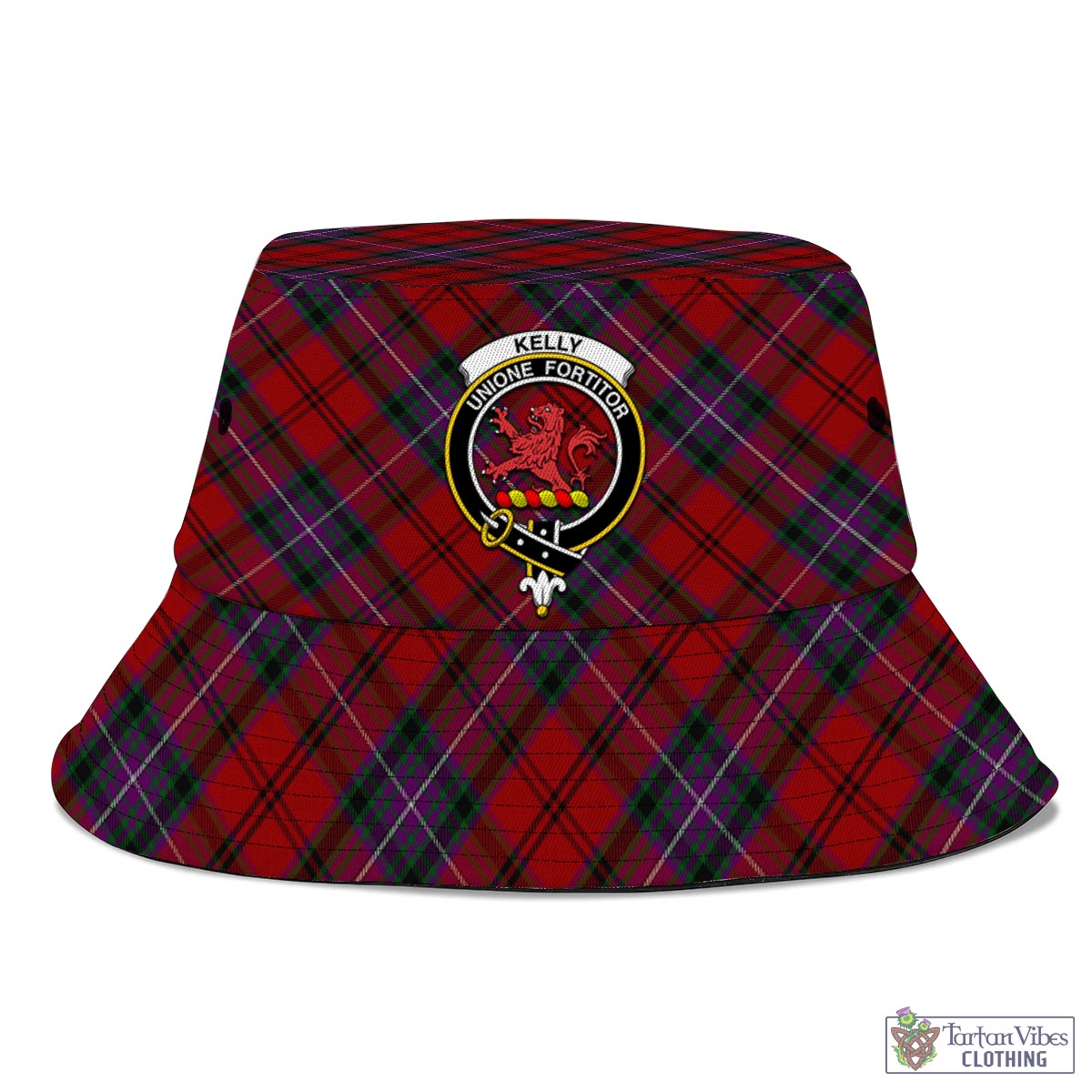 Tartan Vibes Clothing Kelly of Sleat Red Tartan Bucket Hat with Family Crest