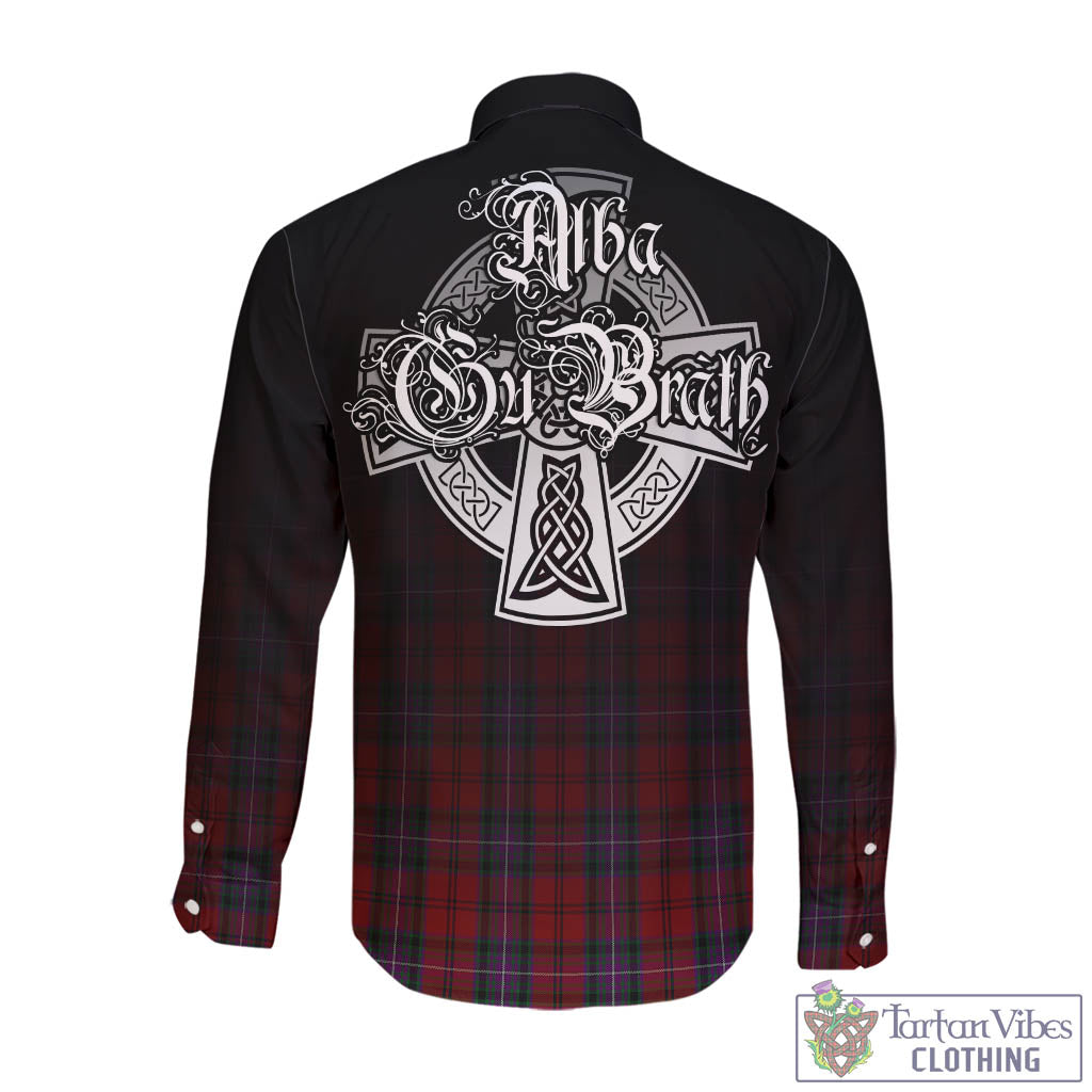 Tartan Vibes Clothing Kelly of Sleat Red Tartan Long Sleeve Button Up Featuring Alba Gu Brath Family Crest Celtic Inspired