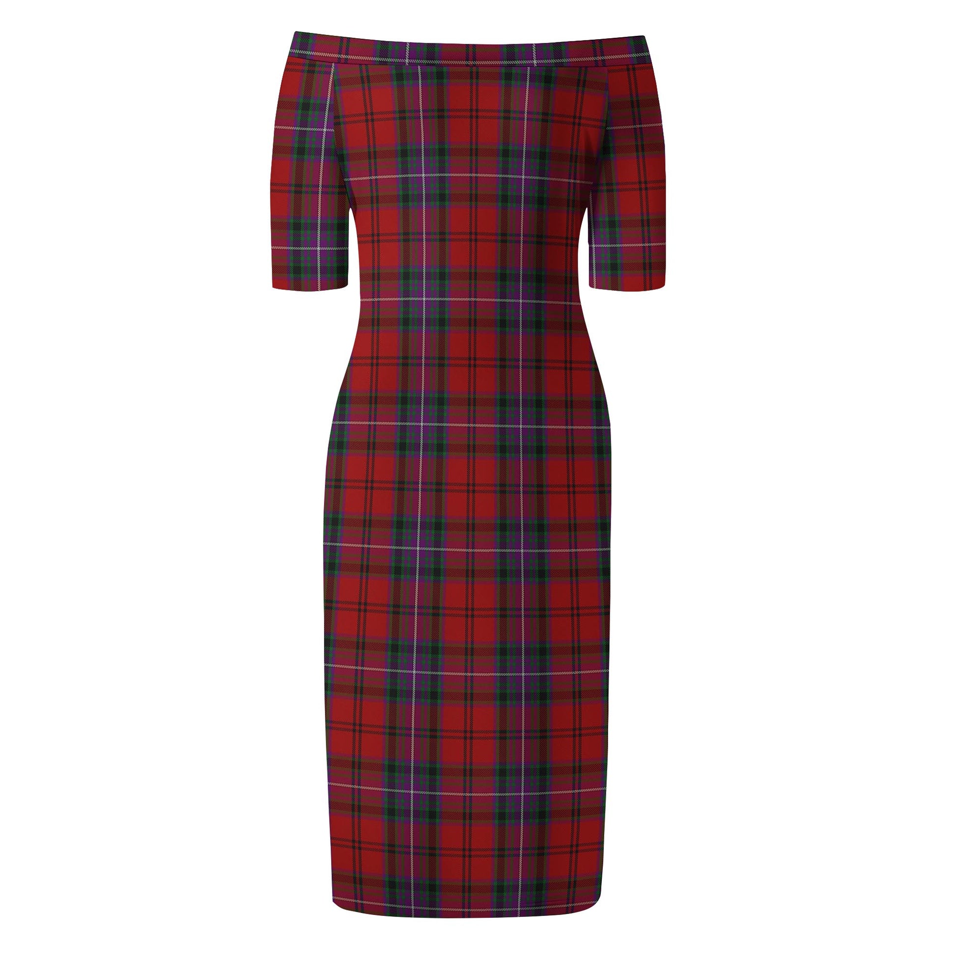 Kelly of Sleat Red Tartan Off Shoulder Lady Dress - Tartanvibesclothing