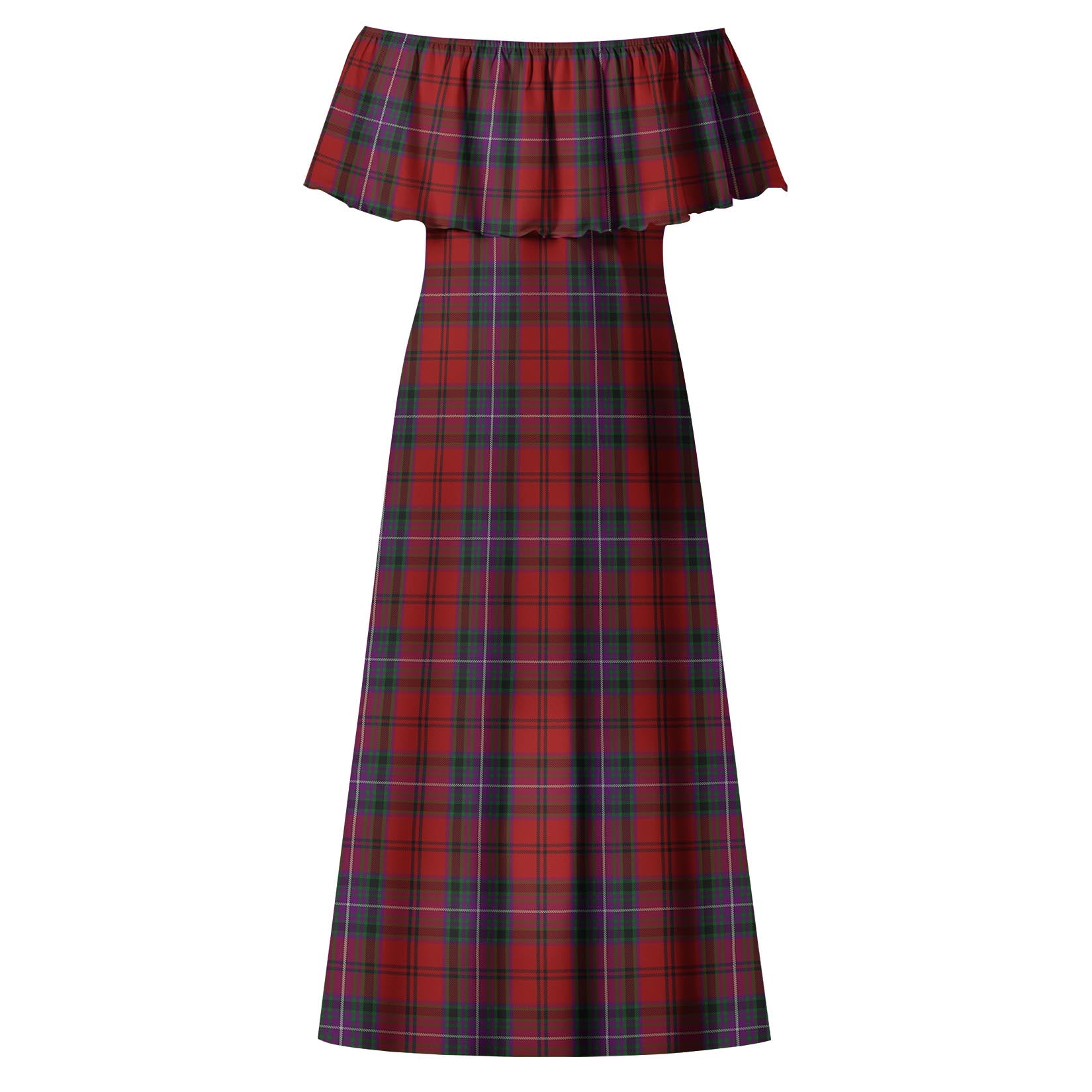 Kelly of Sleat Red Tartan Off Shoulder Long Dress - Tartanvibesclothing