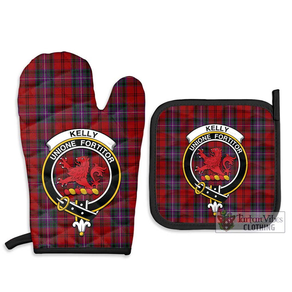 Kelly of Sleat Red Tartan Combo Oven Mitt & Pot-Holder with Family Crest Combo 1 Oven Mitt & 2 Pot-Holder Black - Tartan Vibes Clothing