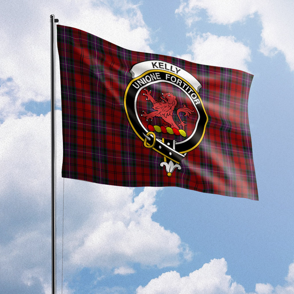 Kelly of Sleat Red Tartan Flag with Family Crest House Flag (Horizontal) - Tartan Vibes Clothing