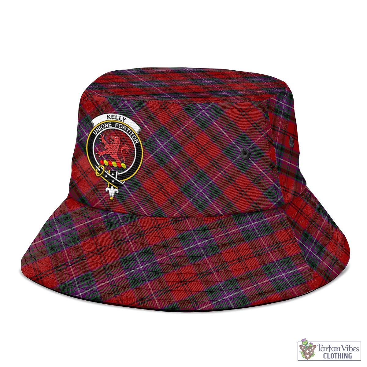 Tartan Vibes Clothing Kelly of Sleat Red Tartan Bucket Hat with Family Crest