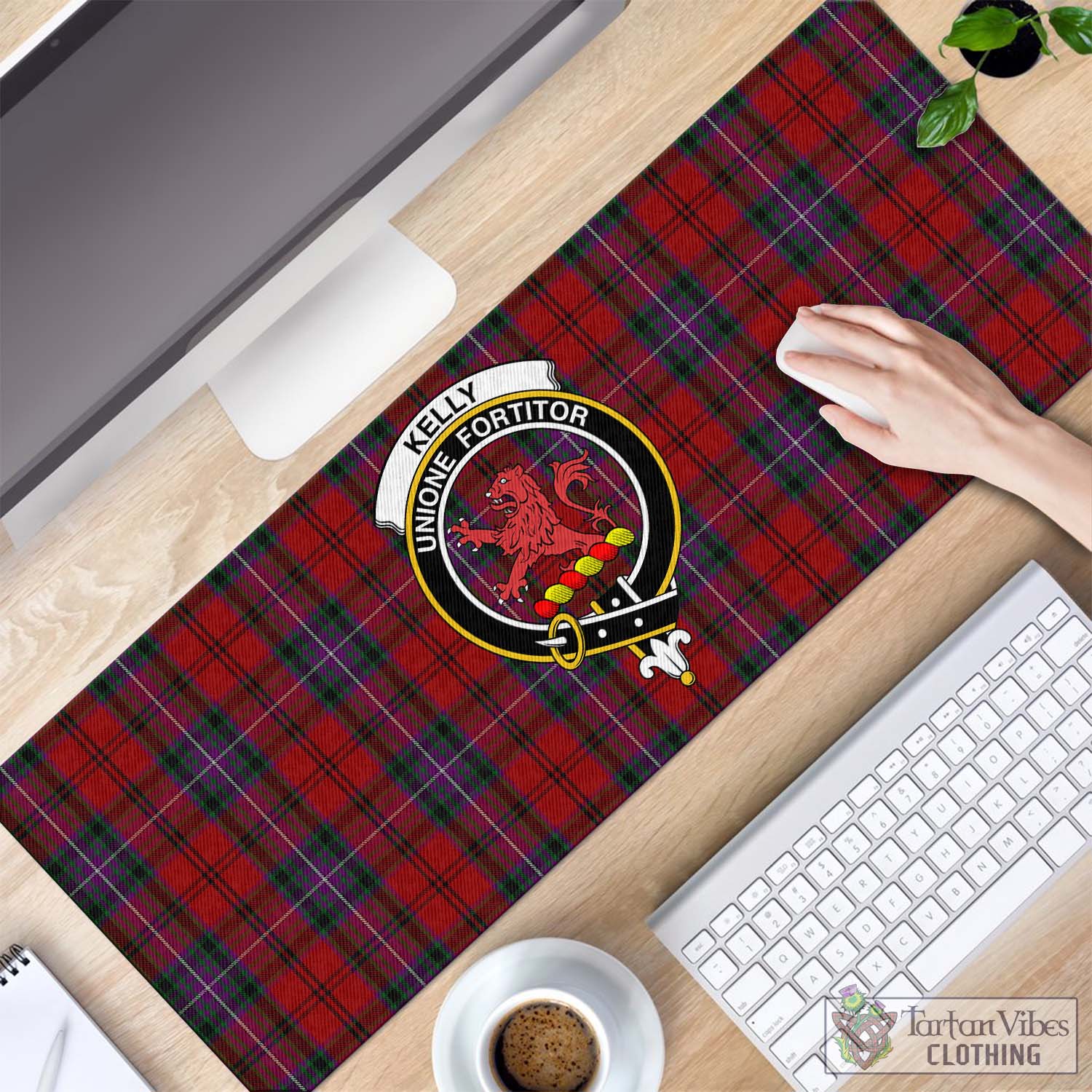 Tartan Vibes Clothing Kelly of Sleat Red Tartan Mouse Pad with Family Crest