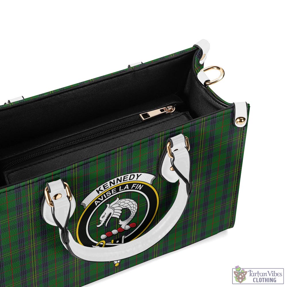 Tartan Vibes Clothing Kennedy Tartan Luxury Leather Handbags with Family Crest