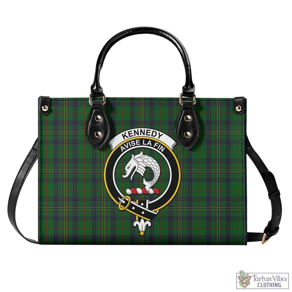 Tartan Vibes Clothing Kennedy Tartan Luxury Leather Handbags with Family Crest