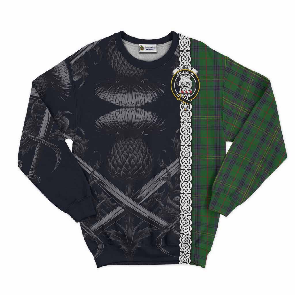 Tartan Vibes Clothing Kennedy Tartan Sweatshirt with Family Crest Cross Sword Thistle Celtic Vibes