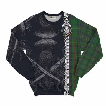 Kennedy Tartan Sweatshirt with Family Crest Cross Sword Thistle Celtic Vibes