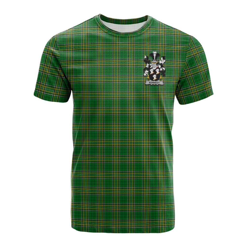 Tartan Vibes Clothing Kennedy Irish Clan Tartan Cotton T-shirt with Coat of Arms