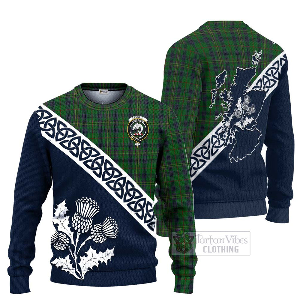 Tartan Vibes Clothing Kennedy Tartan Knitted Sweater Featuring Thistle and Scotland Map