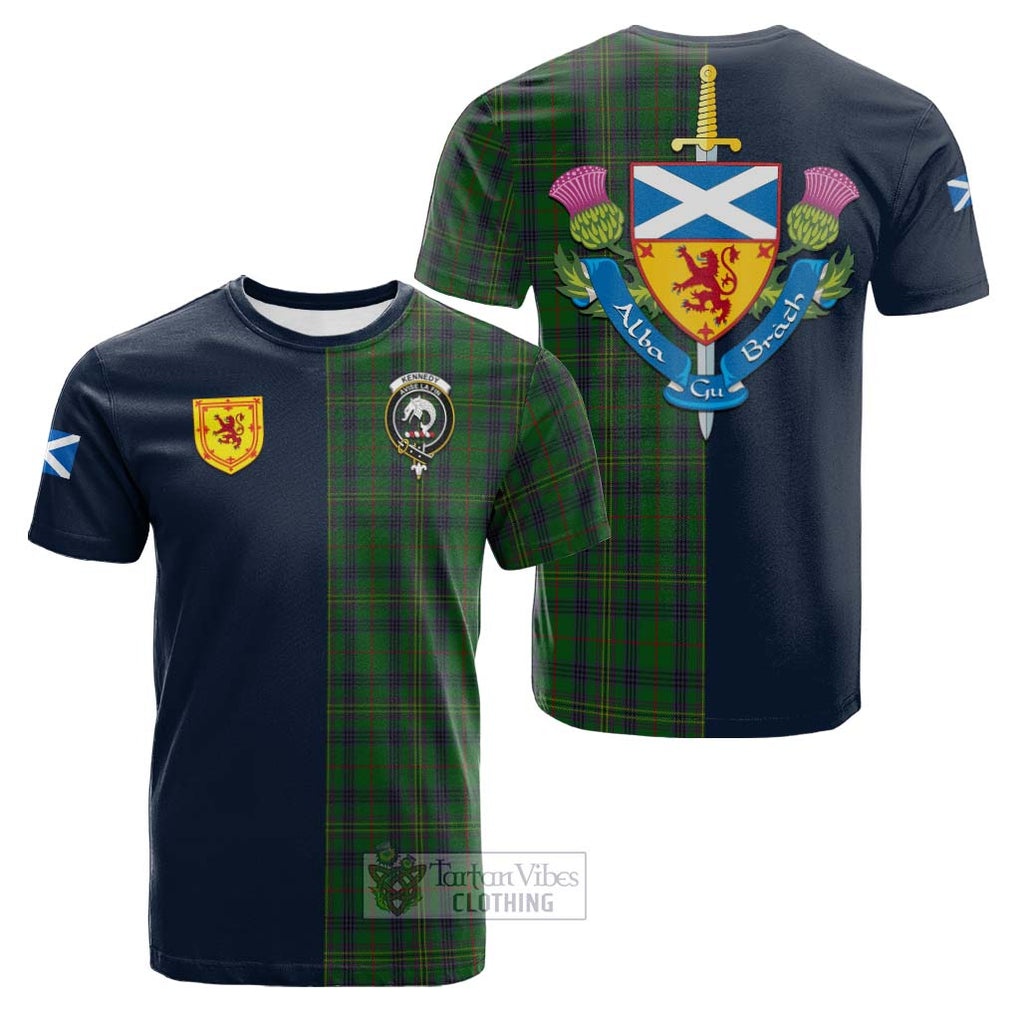 Tartan Vibes Clothing Kennedy Tartan Cotton T-shirt with Scottish Lion Royal Arm Half Style