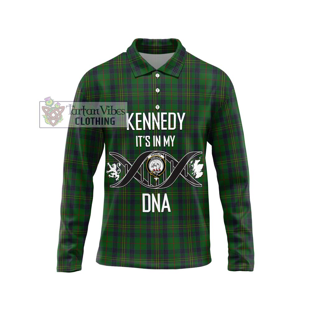 Kennedy Tartan Long Sleeve Polo Shirt with Family Crest DNA In Me Style Unisex - Tartanvibesclothing Shop