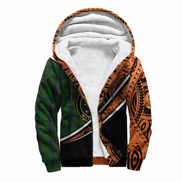 Kennedy Crest Tartan Sherpa Hoodie with Polynesian Vibes Style - Orange Version