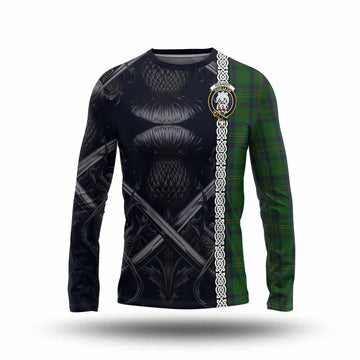 Kennedy Tartan Long Sleeve T-Shirt with Family Crest Cross Sword Thistle Celtic Vibes