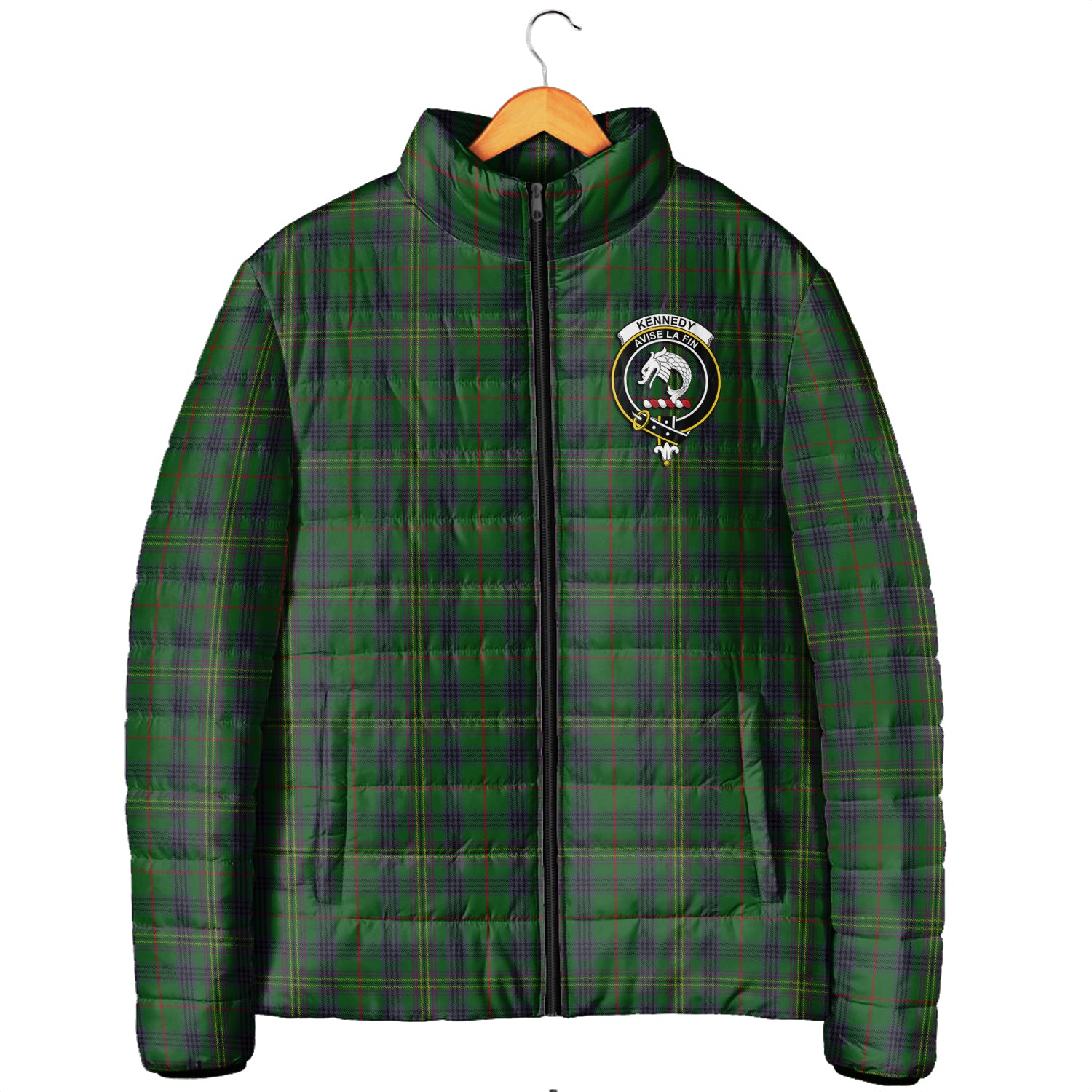 Kennedy Tartan Padded Jacket with Family Crest Men's Padded Jacket - Tartan Vibes Clothing