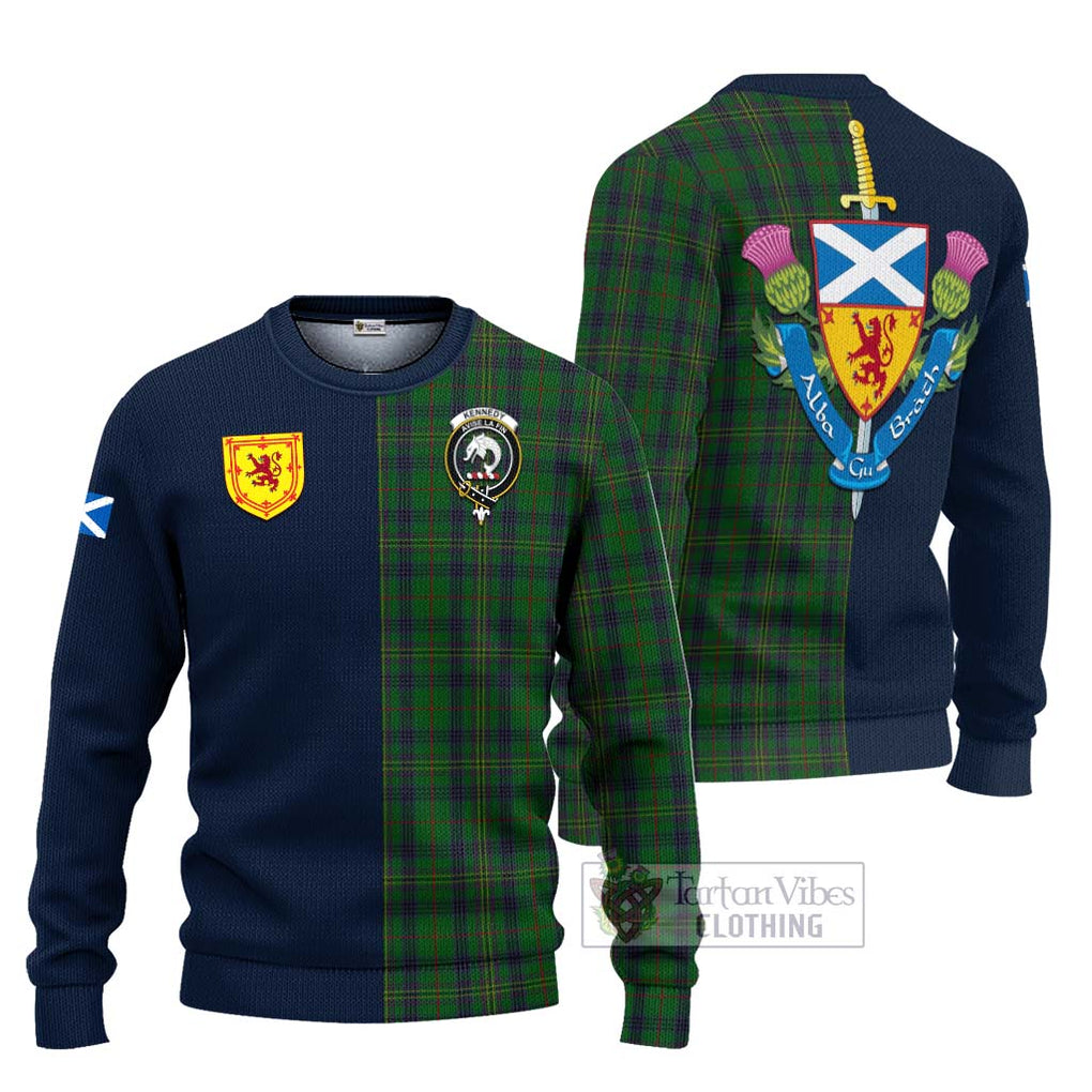 Tartan Vibes Clothing Kennedy Tartan Knitted Sweater with Scottish Lion Royal Arm Half Style