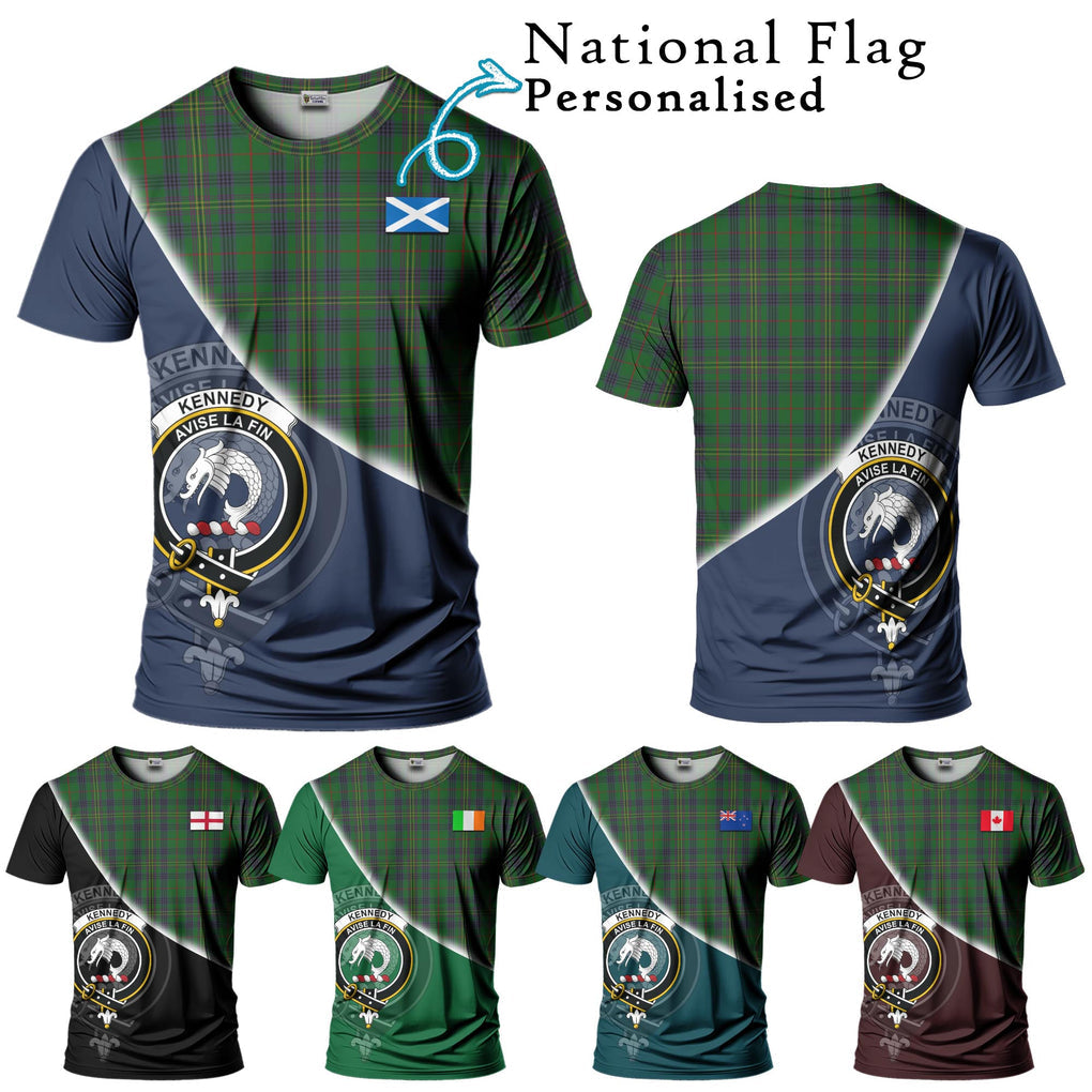 Kennedy Tartan T-Shirt with Personalised National Flag and Family Crest Half Style Kid's Shirt - Tartanvibesclothing Shop