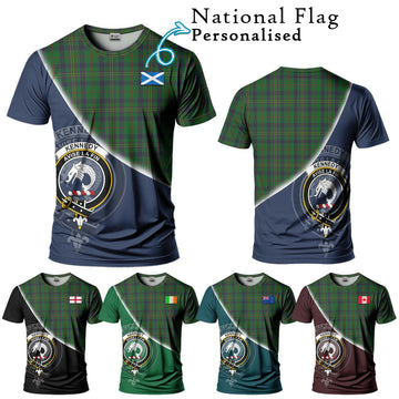 Kennedy Tartan T-Shirt with Personalised National Flag and Family Crest Half Style