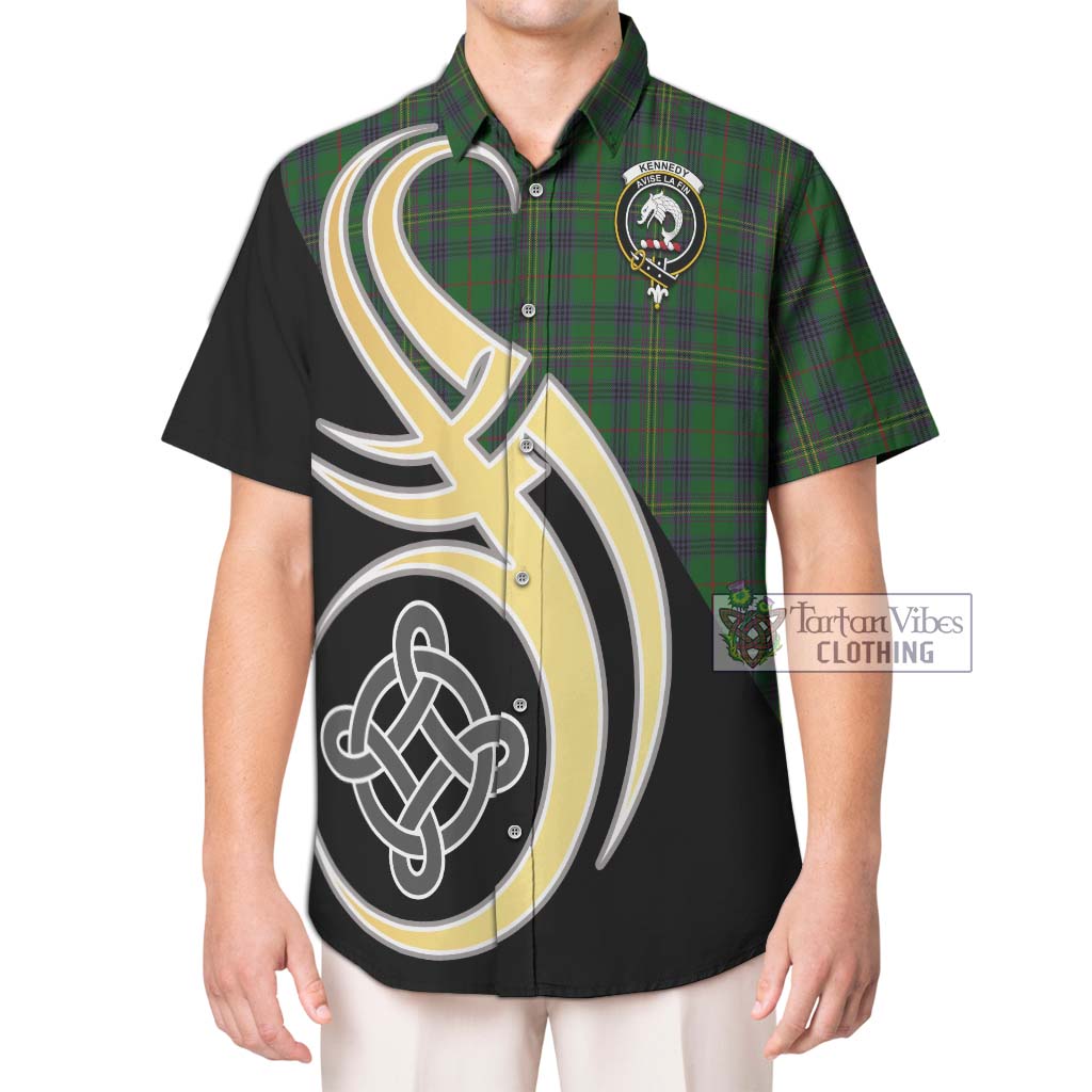 Kennedy Tartan Short Sleeve Button Shirt with Family Crest and Celtic Symbol Style Kid - Tartan Vibes Clothing