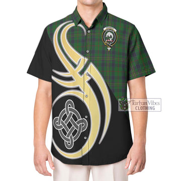 Kennedy Tartan Short Sleeve Button Shirt with Family Crest and Celtic Symbol Style