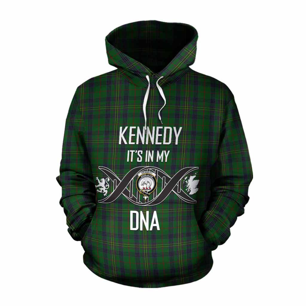 Tartan Vibes Clothing Kennedy Tartan Cotton Hoodie with Family Crest DNA In Me Style