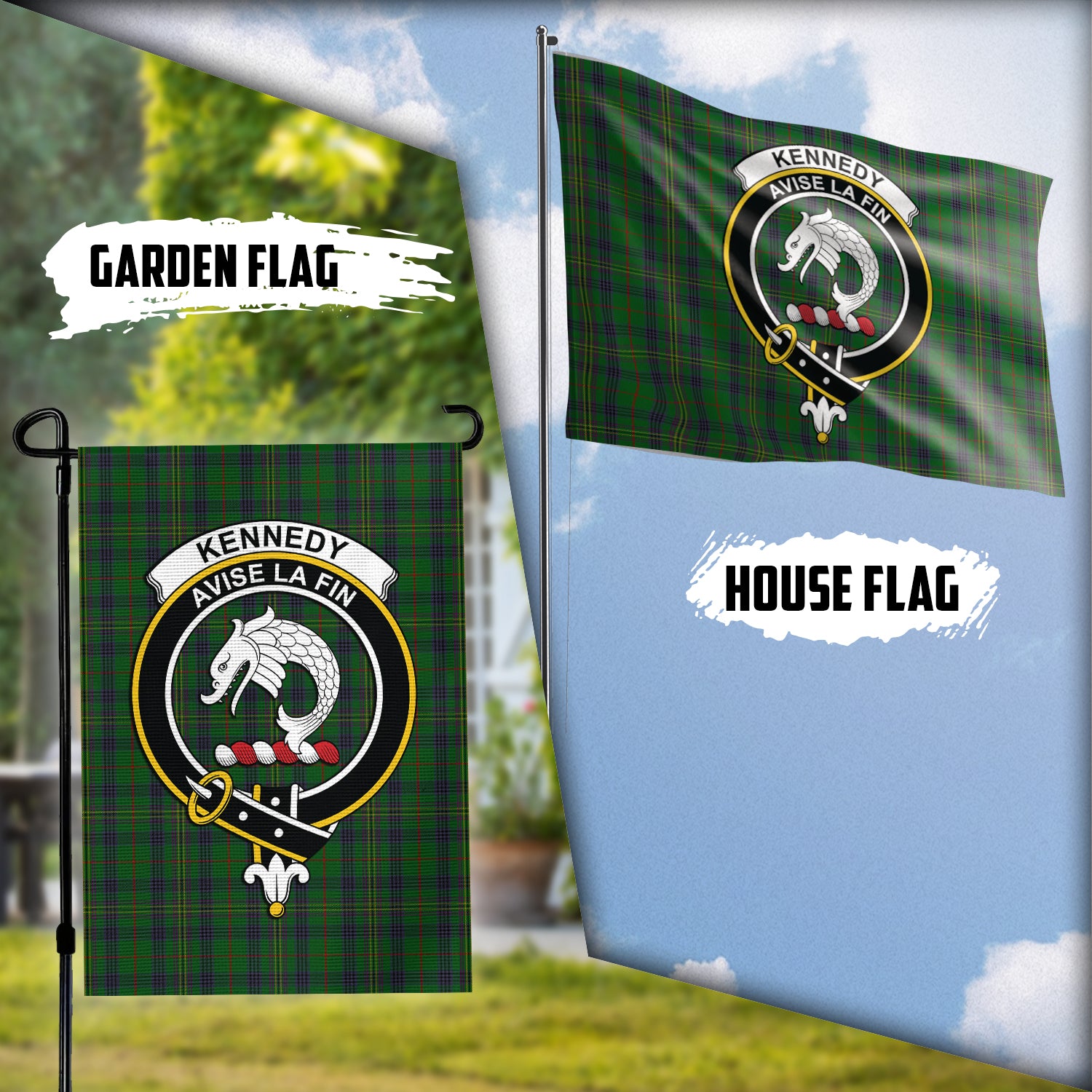 Kennedy Tartan Flag with Family Crest Garden Flag (Vertical) - Tartan Vibes Clothing