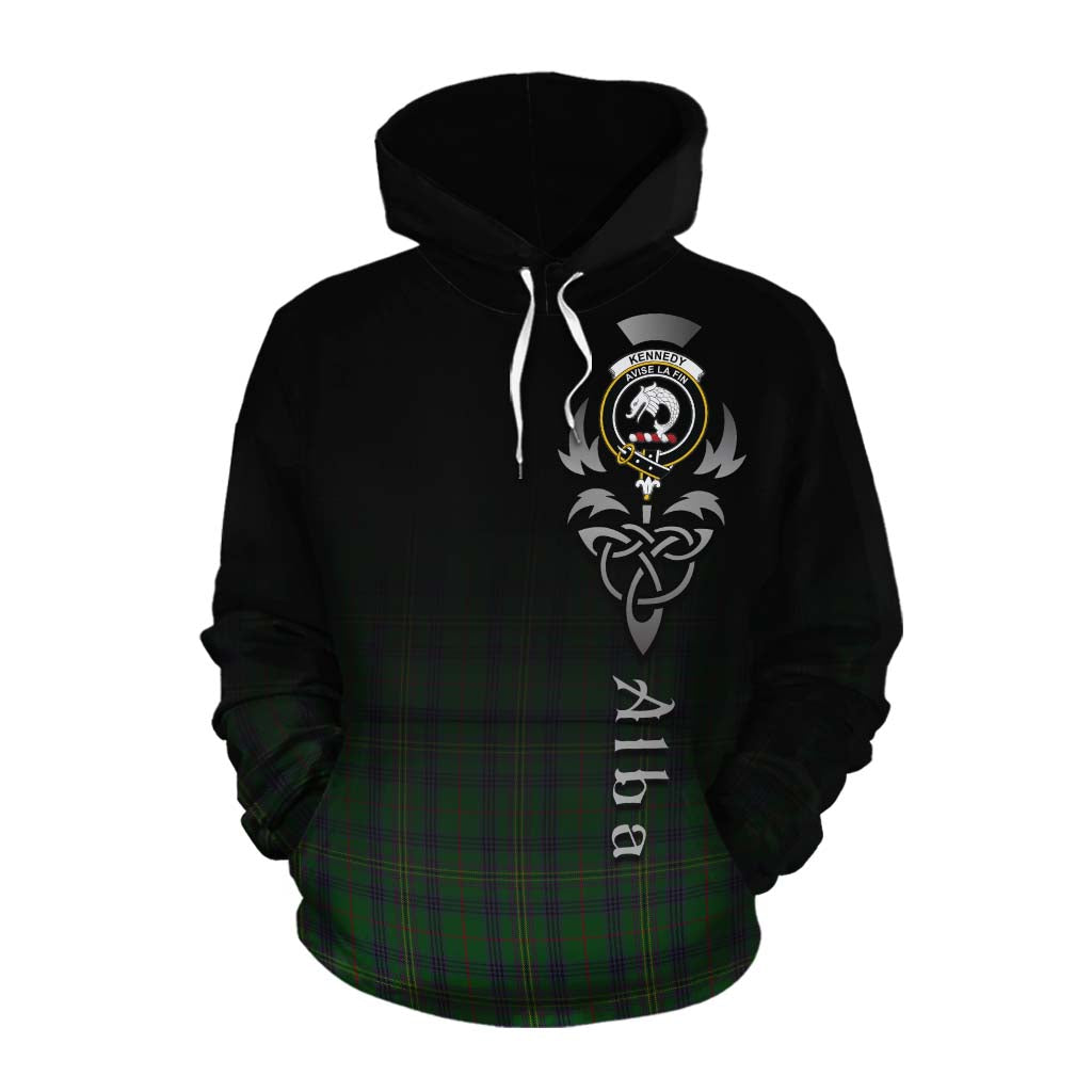 Tartan Vibes Clothing Kennedy Tartan Cotton Hoodie Featuring Alba Gu Brath Family Crest Celtic Inspired