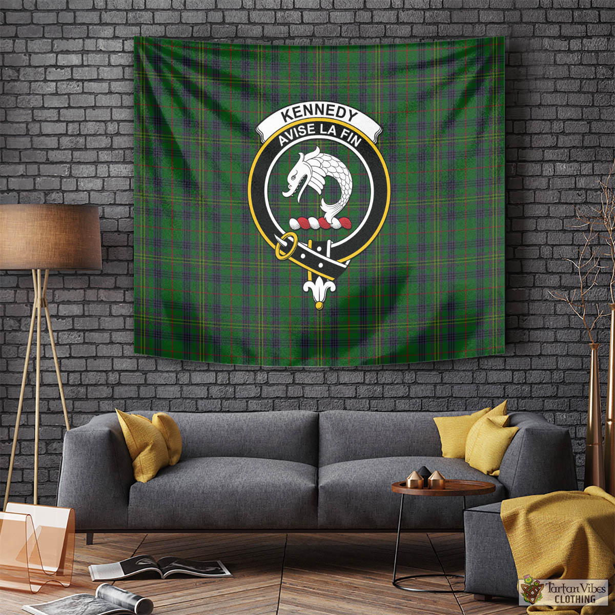 Tartan Vibes Clothing Kennedy Tartan Tapestry Wall Hanging and Home Decor for Room with Family Crest