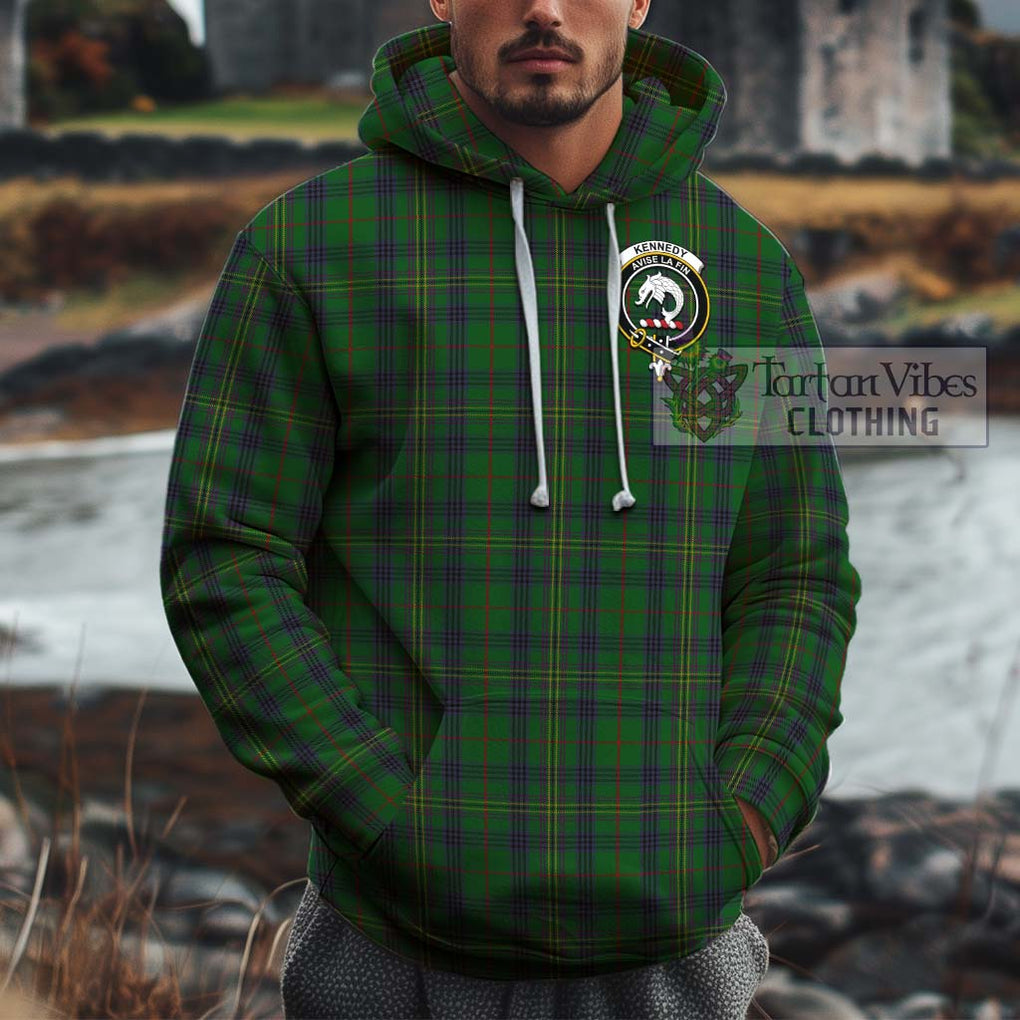 Kennedy Tartan Cotton Hoodie with Family Crest Pullover Hoodie XS - Tartan Vibes Clothing