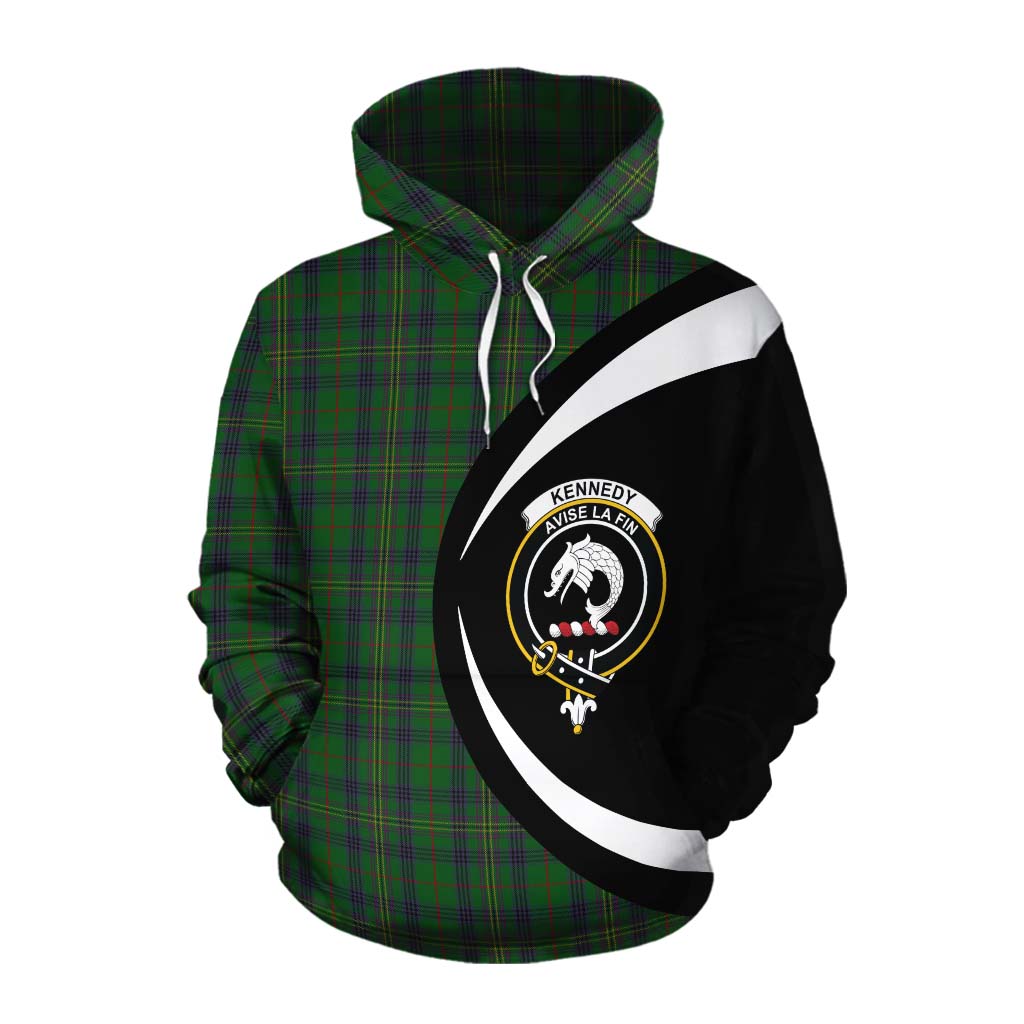 Tartan Vibes Clothing Kennedy Tartan Cotton Hoodie with Family Crest Circle Style