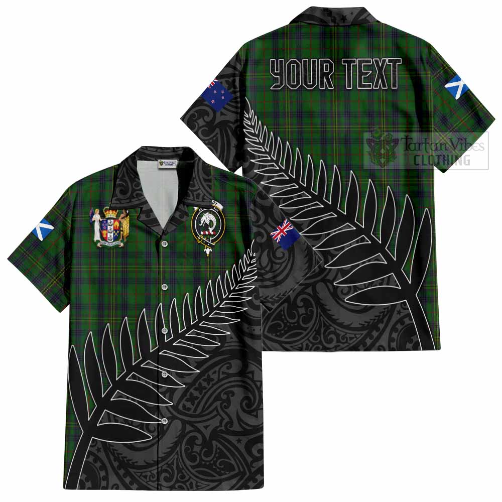 Tartan Vibes Clothing Kennedy Crest Tartan Short Sleeve Button Shirt with New Zealand Silver Fern Half Style