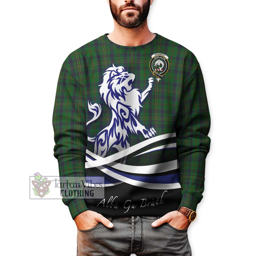 Kennedy Tartan Sweatshirt with Alba Gu Brath Regal Lion Emblem Unisex - Tartanvibesclothing Shop