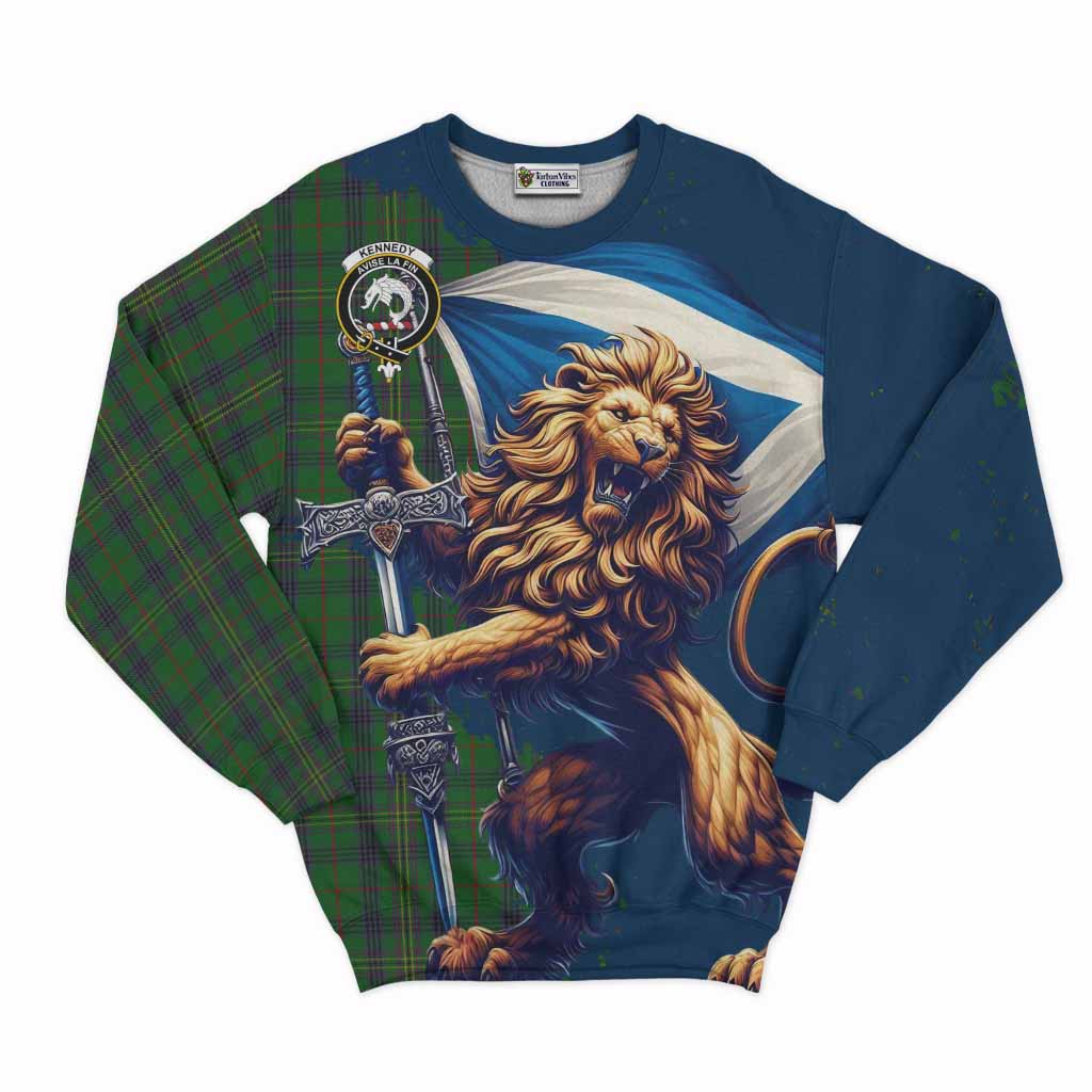 Tartan Vibes Clothing Kennedy Tartan Family Crest Sweatshirt with Scottish Majestic Lion