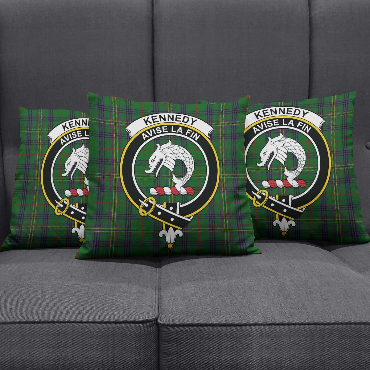 Kennedy Tartan Pillow Cover with Family Crest Square Pillow Cover - Tartanvibesclothing