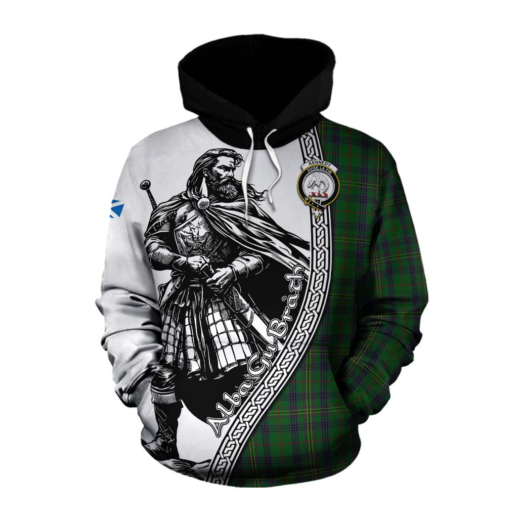 Tartan Vibes Clothing Kennedy Tartan Clan Crest Cotton Hoodie with Highlander Warrior Celtic Style