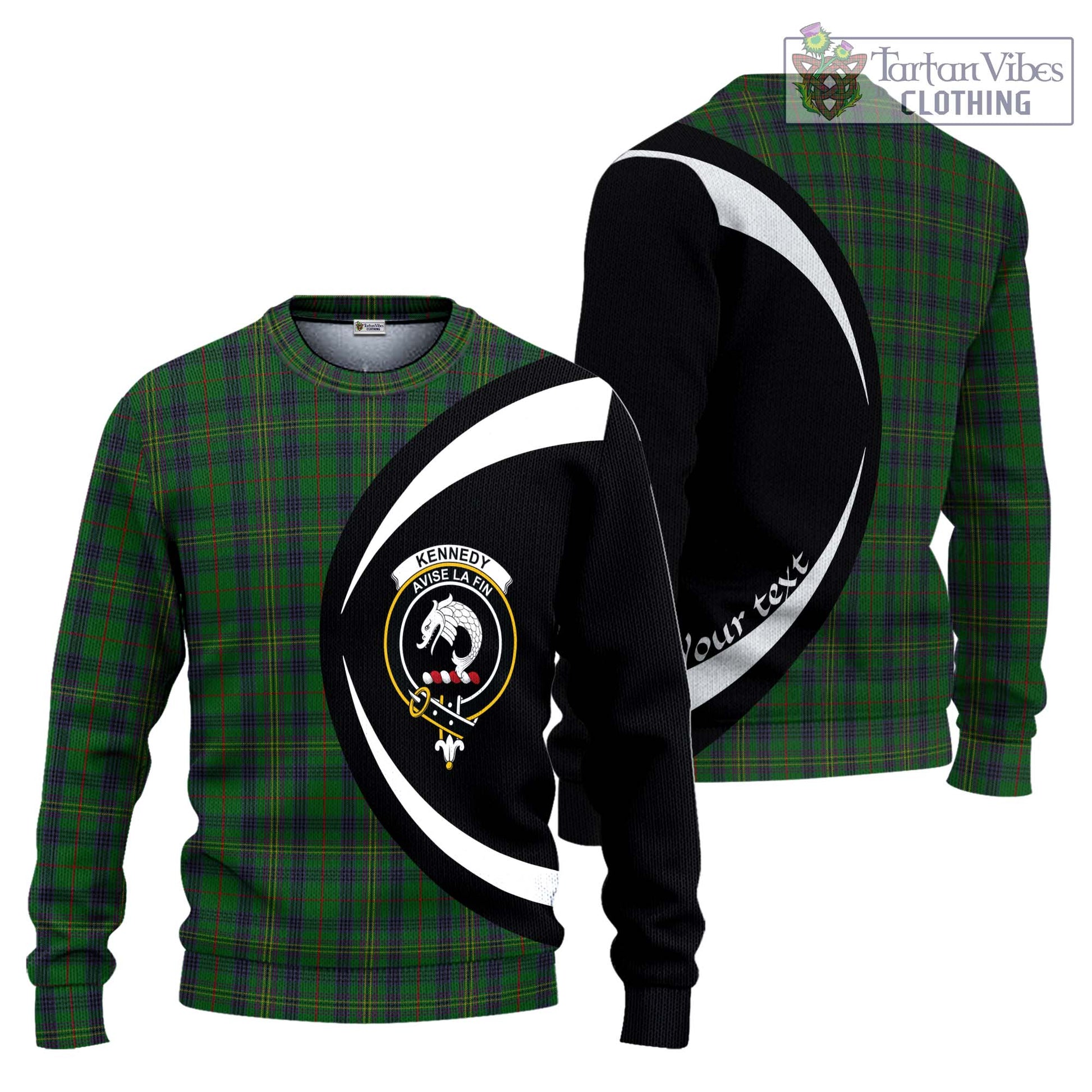 Kennedy Tartan Ugly Sweater with Family Crest Circle Style Unisex - Tartan Vibes Clothing