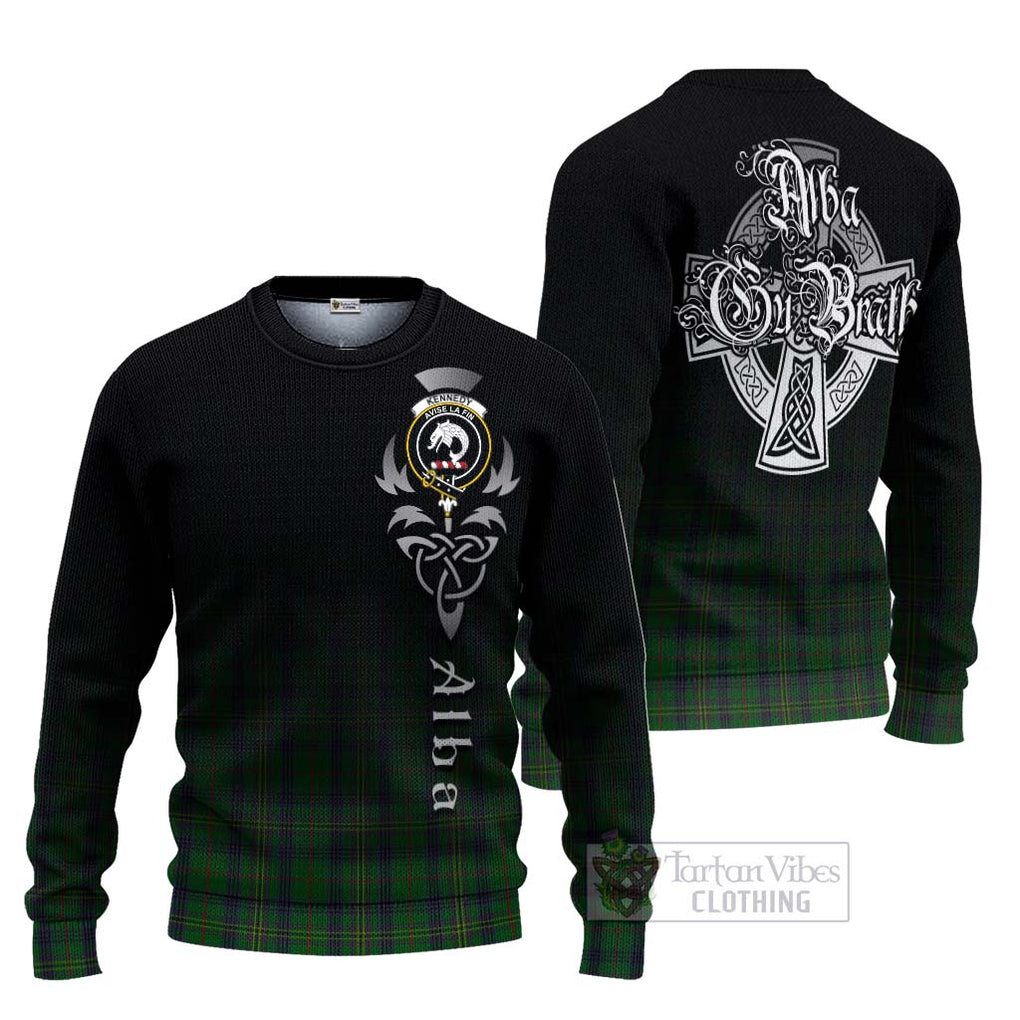 Tartan Vibes Clothing Kennedy Tartan Knitted Sweater Featuring Alba Gu Brath Family Crest Celtic Inspired