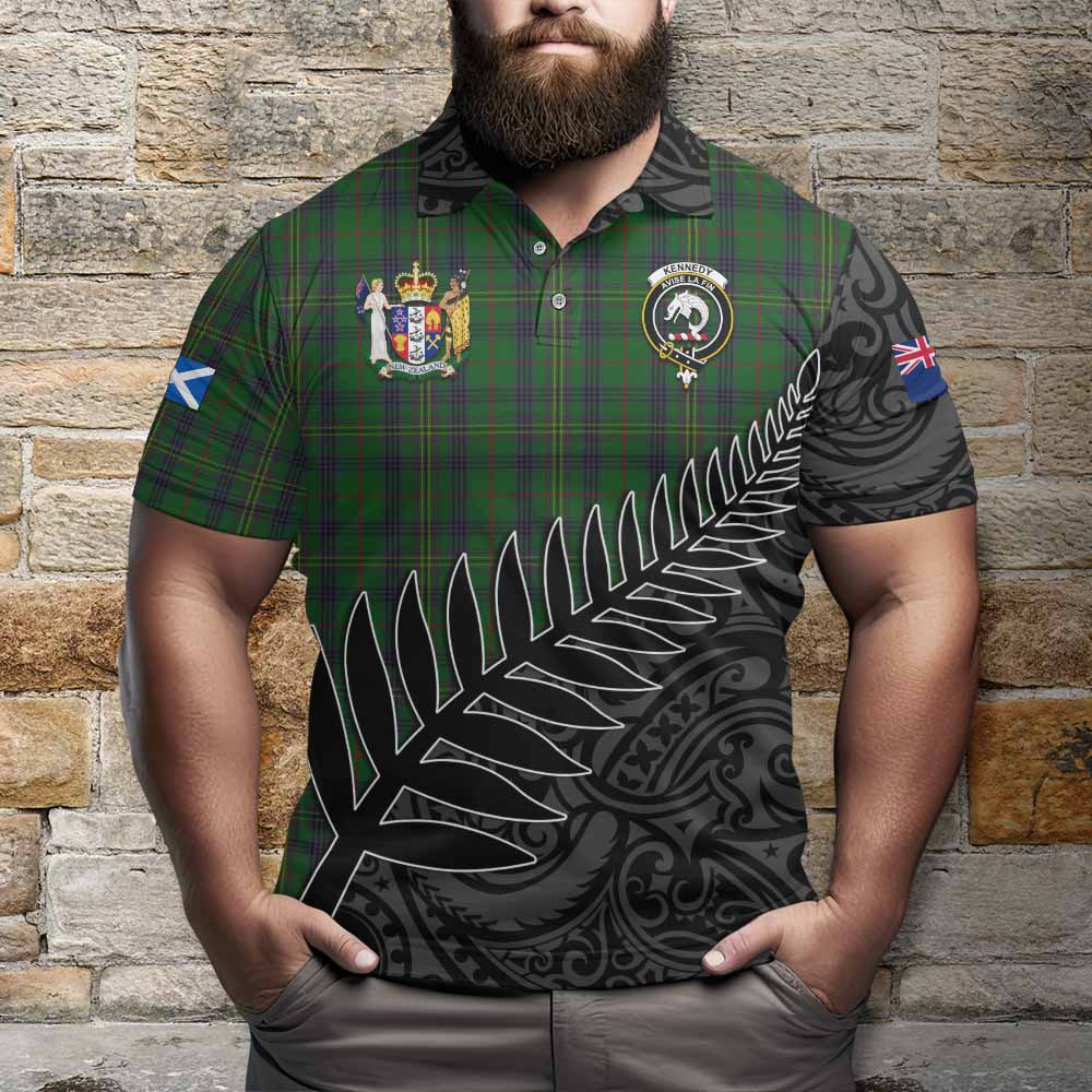 Kennedy Crest Tartan Polo Shirt with New Zealand Silver Fern Half Style