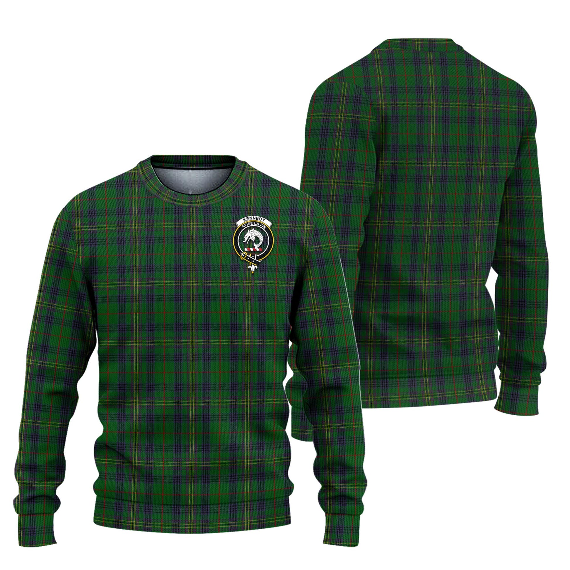 Kennedy Tartan Knitted Sweater with Family Crest Unisex - Tartanvibesclothing