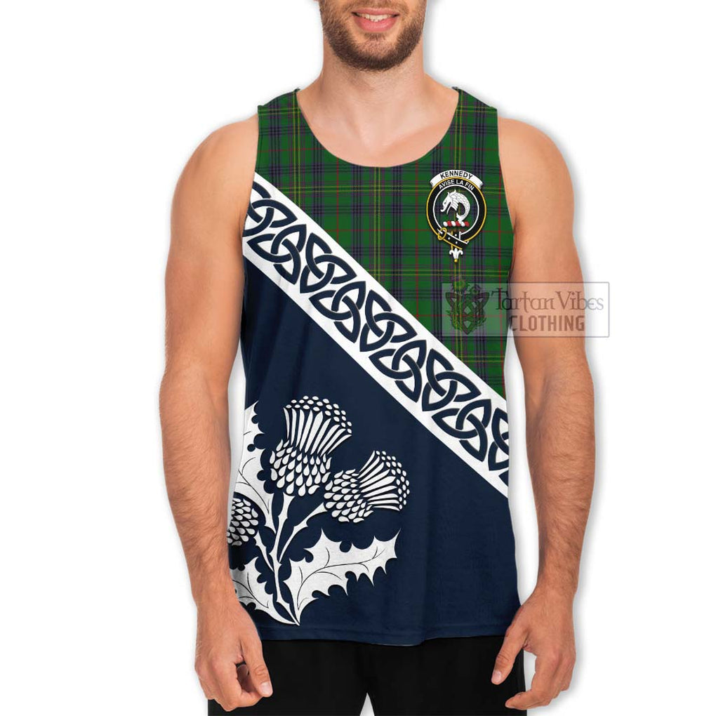 Tartan Vibes Clothing Kennedy Tartan Men's Tank Top Featuring Thistle and Scotland Map