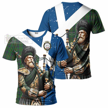 Kennedy Tartan T-Shirt with Family Crest Scottish Bagpiper Vibes