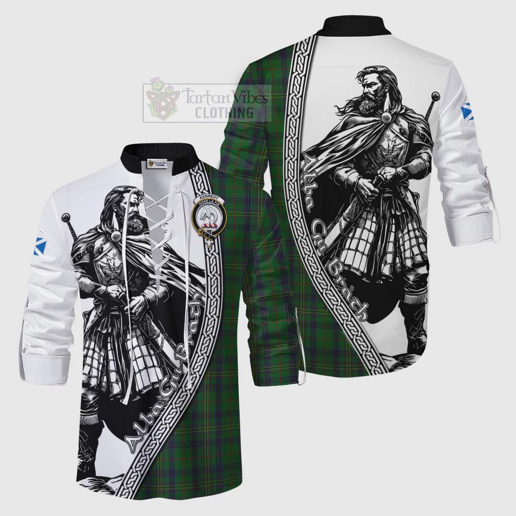 Tartan Vibes Clothing Kennedy Tartan Clan Crest Ghillie Kilt Shirt with Highlander Warrior Celtic Style